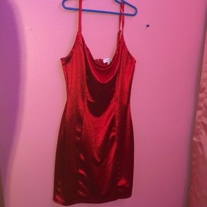 red silk dress